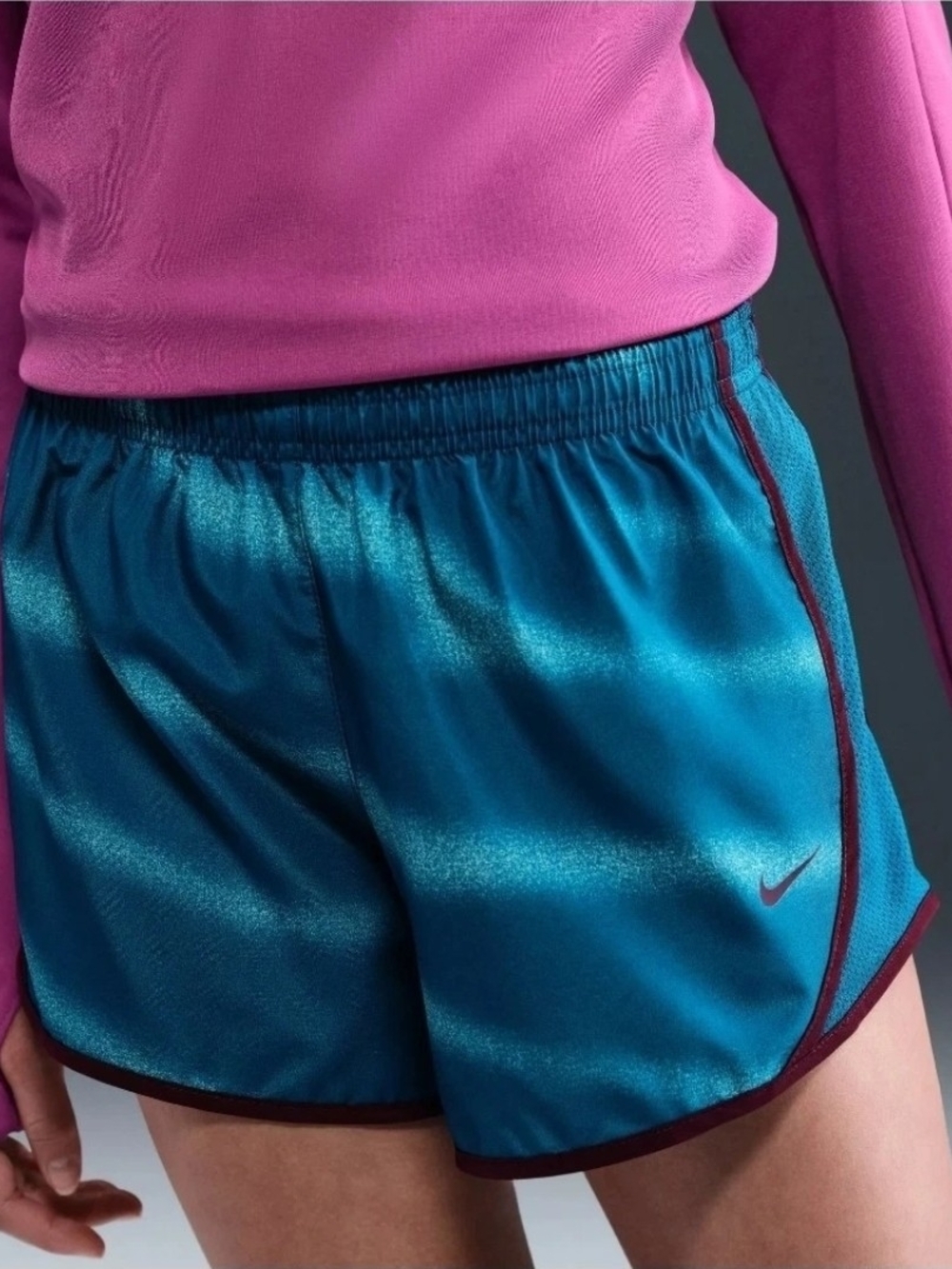 Nike Girls Standard Fit Training Shorts Blue Purple Mesh Elastic Waist L